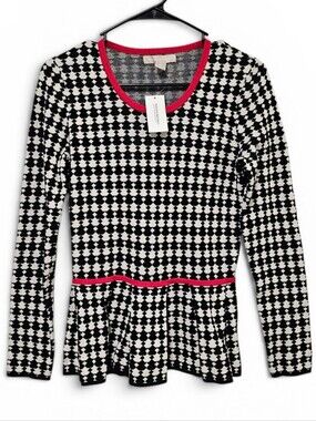 Banana Republic Peplum Houndstooth Pullover Sweater Women's NWT Size S